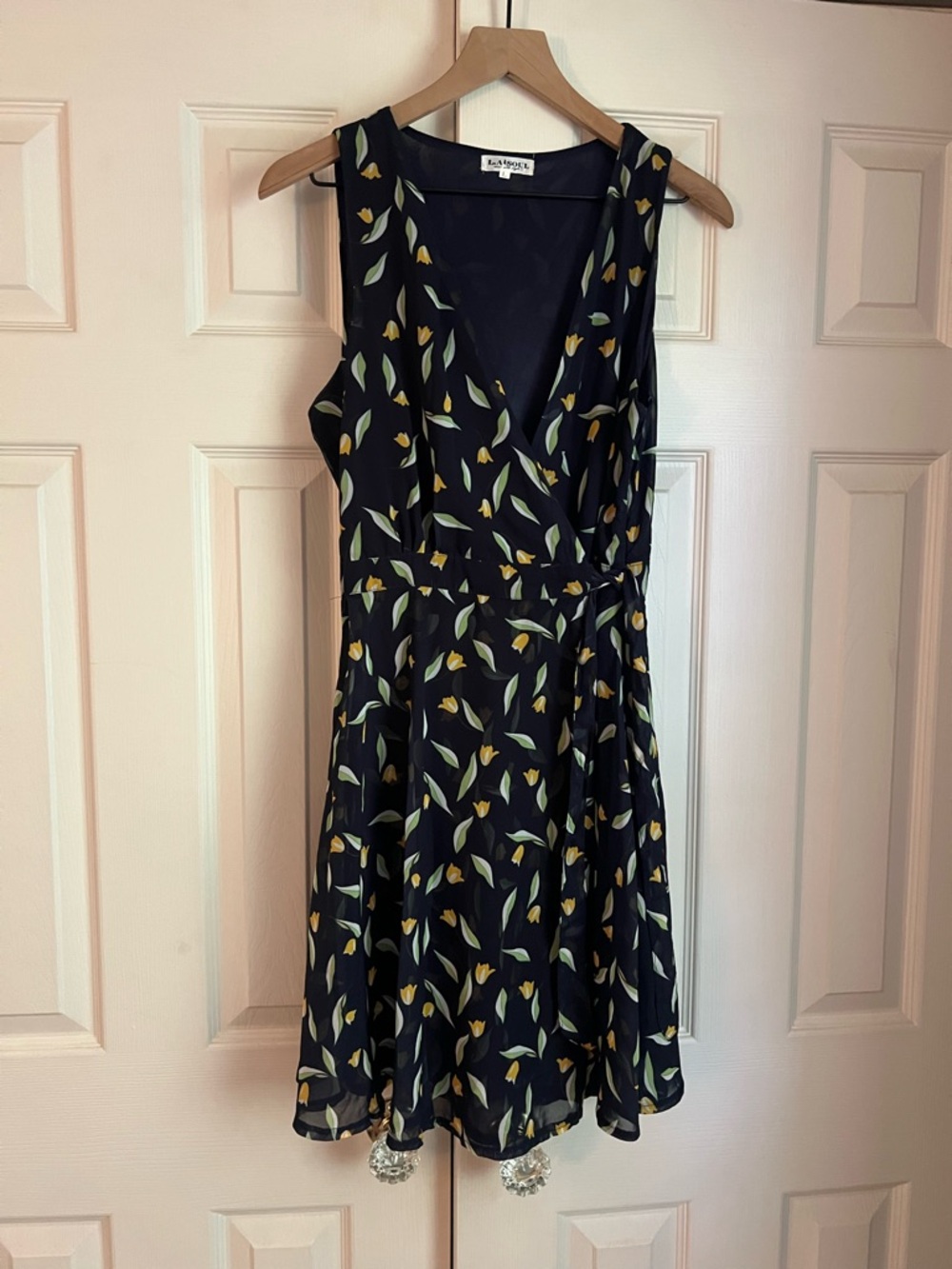 Navy Tulip-Print Sleeveless Mini Dress